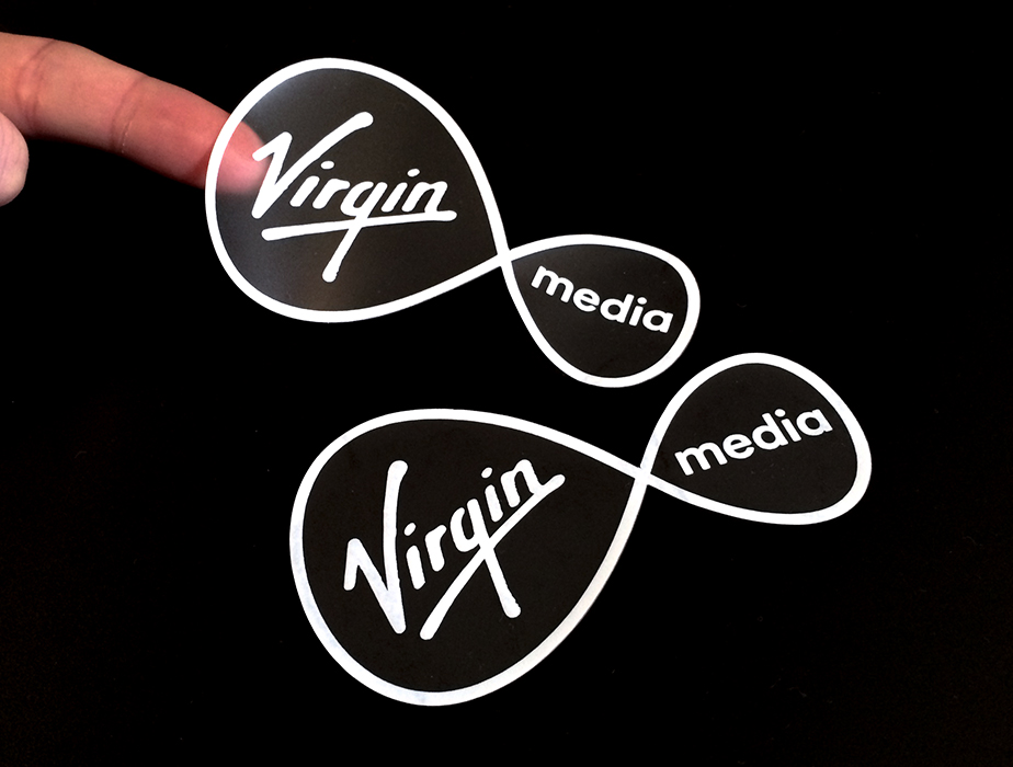 White ink stickers for clear vinyl brandpack 